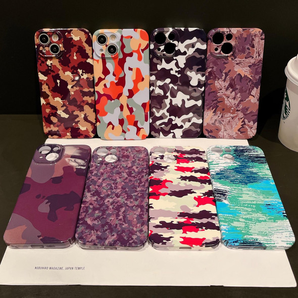 For iPhone 14 Plus Precise Hole Camouflage Pattern PC Phone Case(Pink Purple)