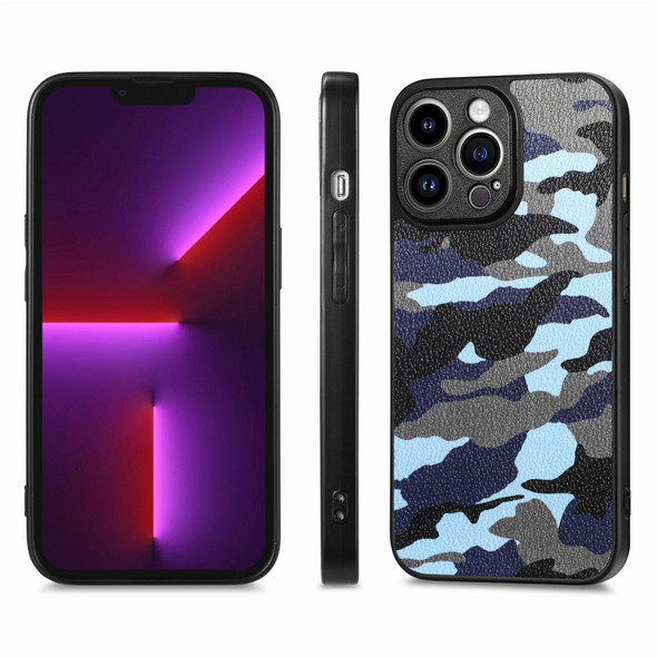 For iPhone 13 Pro Camouflage Leatherette Back Cover Phone Case(Blue)