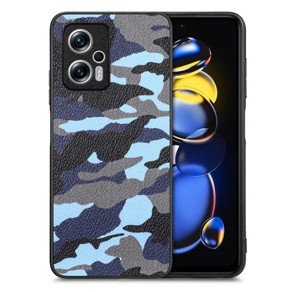 For Redmi Note 11T Pro 5G Camouflage Leatherette Back Cover Phone Case(Blue)