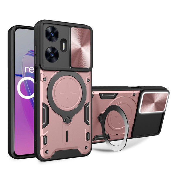 For Realme C55 4G CD Texture Sliding Camshield Magnetic Holder Phone Case(Pink)