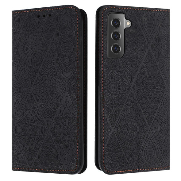 For Samsung Galaxy S21 5G Ethnic Embossed Adsorption Leatherette Phone Case(Black)