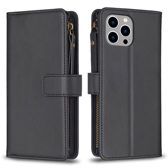 For iPhone 12 / 12 Pro 9 Card Slots Zipper Wallet Leatherette Flip Phone Case(Black)