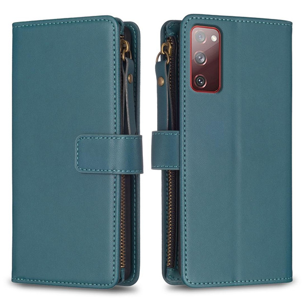 For Samsung Galaxy S20 FE 9 Card Slots Zipper Wallet Leatherette Flip Phone Case(Green)