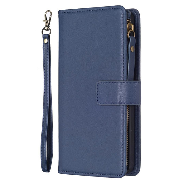 For Xiaomi Redmi 12 4G 9 Card Slots Zipper Wallet Leather Flip Phone Case(Blue)