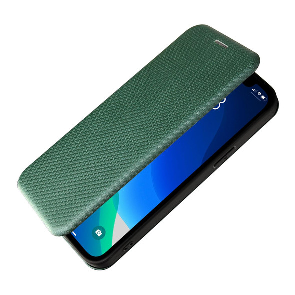 Carbon Fiber Texture Magnetic Horizontal Flip TPU + PC + PU Leatherette Case with Card Slot - iPhone 13(Green)