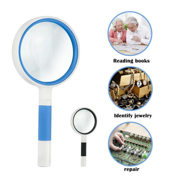 3 PCS Hand-Held Reading Magnifier Glass Lens Anti-Skid Handle Old Man Reading Repair Identification Magnifying Glass, Specification: 85mm 10 Times (Blue White)