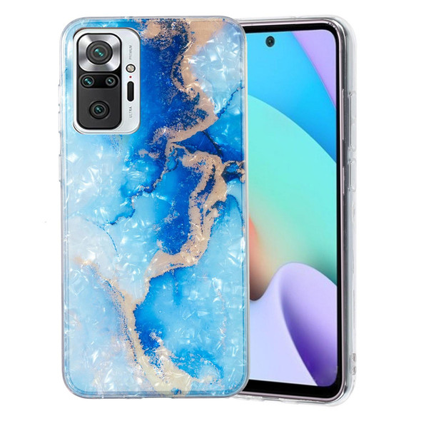 For Xiaomi Redmi Note 10 Pro IMD Shell Pattern TPU Phone Case(Blue Gold Marble)