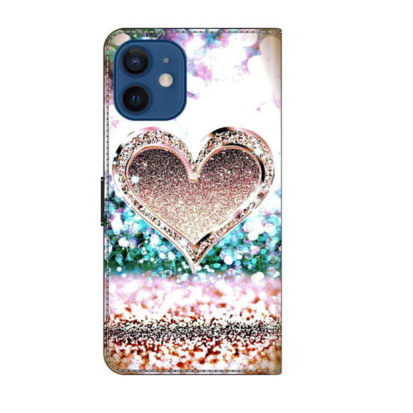 For iPhone 12 mini / 13 mini Crystal 3D Shockproof Protective Leatherette Phone Case(Pink Diamond Heart)