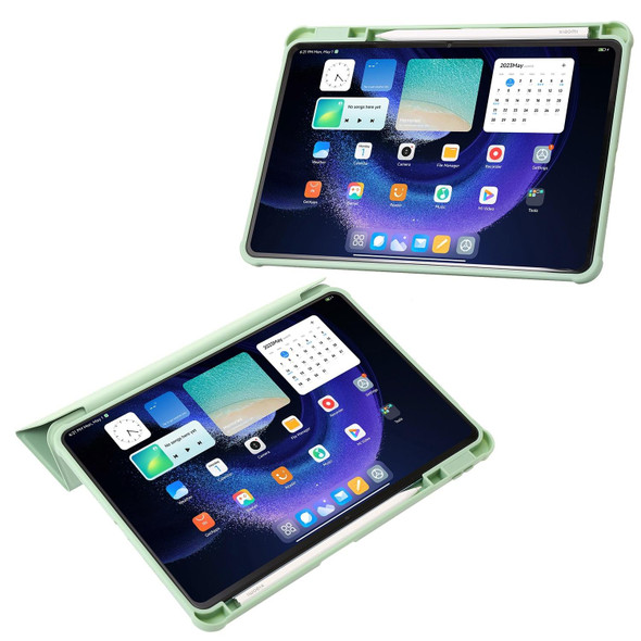 For Xiaomi Pad 6 Pro Clear Acrylic Deformation Leather Tablet Case(Green)