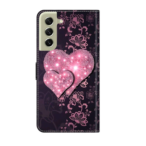 For Samsung Galaxy S21 FE 5G Crystal 3D Shockproof Protective Leatherette Phone Case(Lace Love)