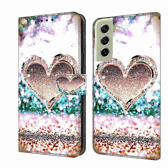 For Samsung Galaxy S21 FE 5G Crystal 3D Shockproof Protective Leatherette Phone Case(Pink Diamond Heart)