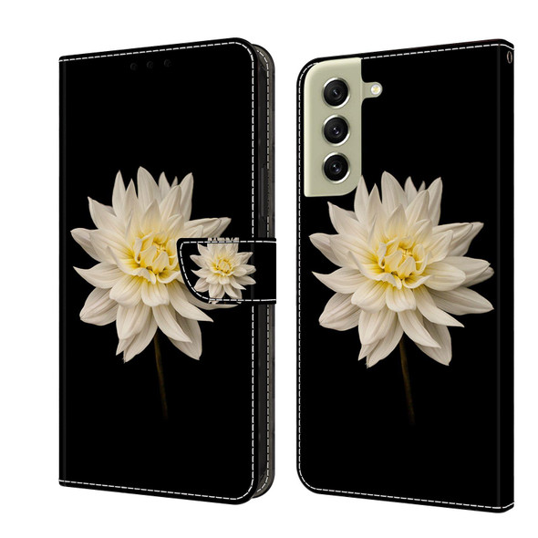 For Samsung Galaxy S21 FE 5G Crystal 3D Shockproof Protective Leatherette Phone Case(White Flower)