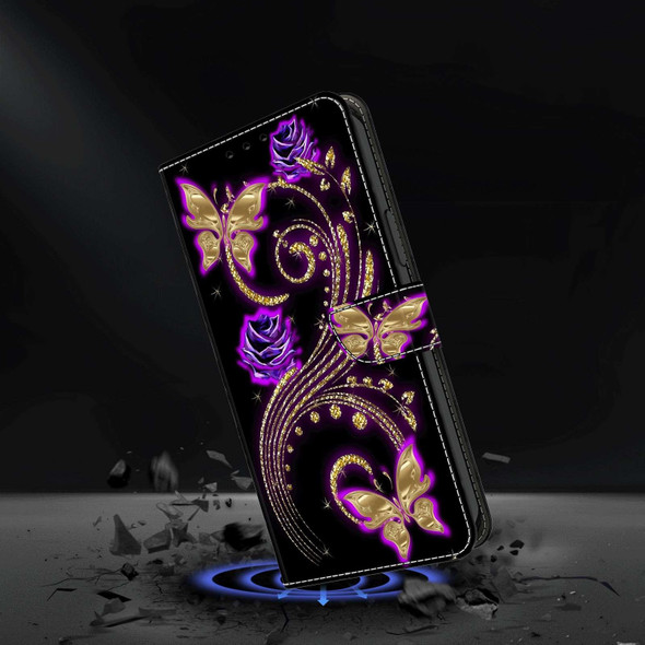 For Samsung Galaxy S21 Ultra Crystal 3D Shockproof Protective Leatherette Phone Case(Purple Flower Butterfly)