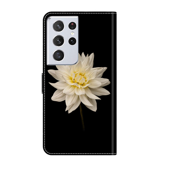 For Samsung Galaxy S21 Ultra Crystal 3D Shockproof Protective Leatherette Phone Case(White Flower)