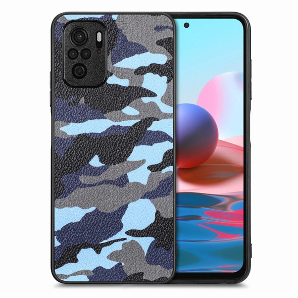 For Redmi Note 10 Camouflage Leatherette Back Cover Phone Case(Blue)