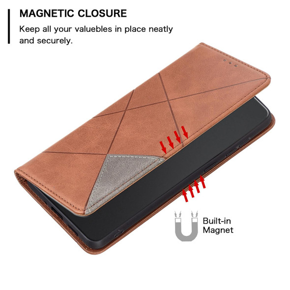 For Motorola Edge 40 Rhombus Texture Magnetic Leatherette Phone Case(Brown)