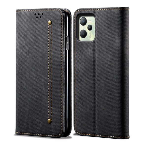 For OPPO Realme C35 Denim Texture Casual Style Leatherette Phone Case(Black)
