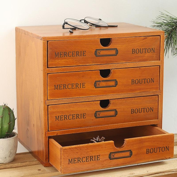 Three Pumping  Retro Wooden Drawer Storage Cabinet Desk