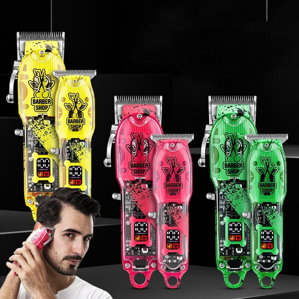 Haircutter Set Transparent Body Oil Head Electric Hair Clipper Men Home Electric Pusher(Earl Green)