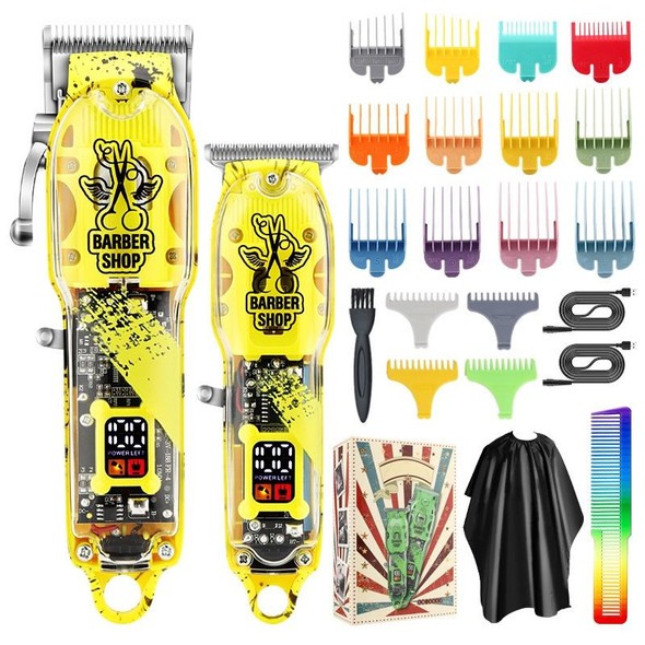 Haircutter Set Transparent Body Oil Head Electric Hair Clipper Men Home Electric Pusher(Scissors Yellow)