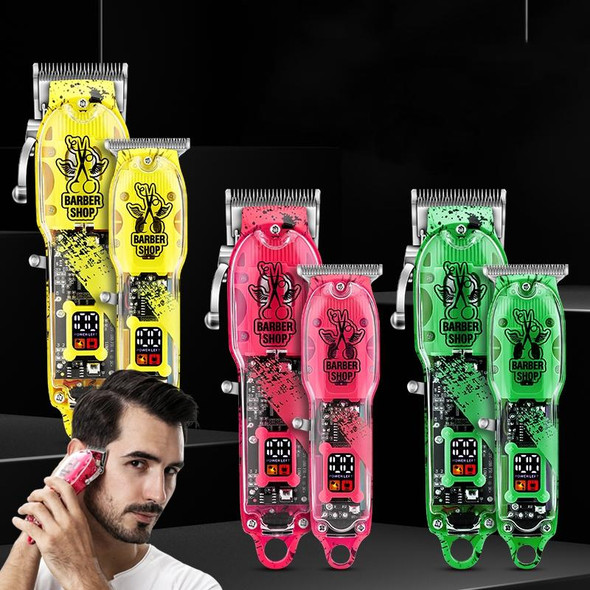 Haircutter Set Transparent Body Oil Head Electric Hair Clipper Men Home Electric Pusher(Scissors Yellow)