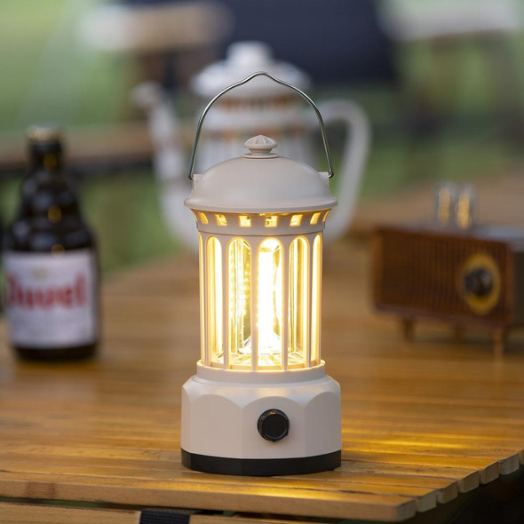 Battery Model COB Portable Outdoor Camping Lamp Atmosphere Tent Lamp Retro Lamp, Size: Small Beige