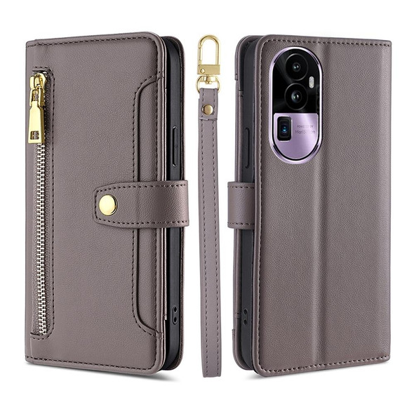 For OPPO Reno10 Pro+ 5G Lite Sheep Texture Cross-body Zipper Wallet Leatherette Phone Case(Grey)