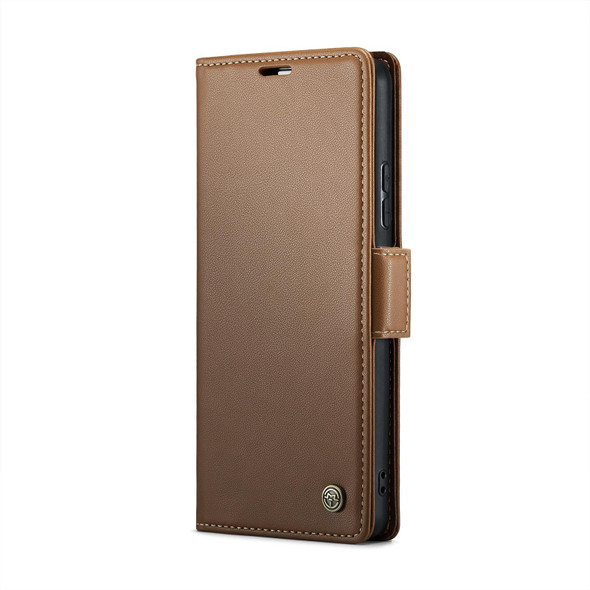 For Samsung Galaxy A53 CaseMe 023 Butterfly Buckle Litchi Texture RFID Anti-theft Leatherette Phone Case(Brown)
