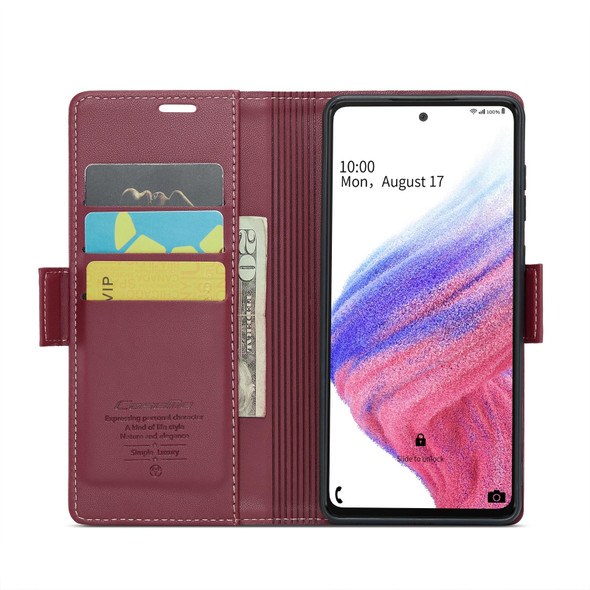 For Samsung Galaxy A53 CaseMe 023 Butterfly Buckle Litchi Texture RFID Anti-theft Leatherette Phone Case(Wine Red)