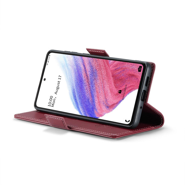 For Samsung Galaxy A53 CaseMe 023 Butterfly Buckle Litchi Texture RFID Anti-theft Leatherette Phone Case(Wine Red)