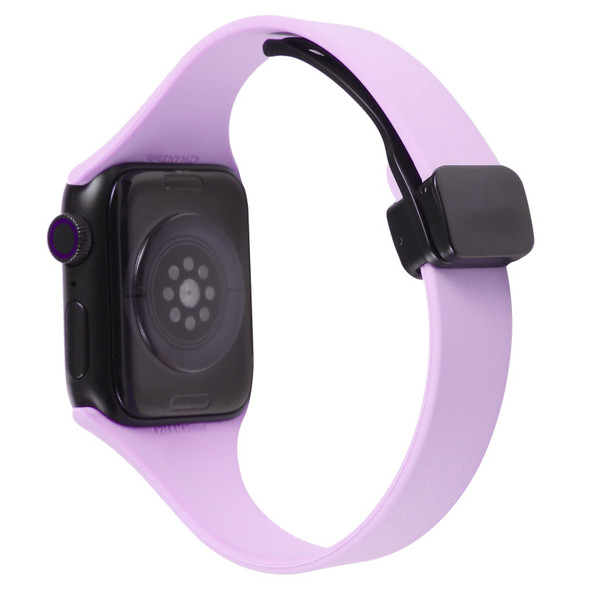 For Apple Watch 42mm Magnetic Buckle Slim Silicone Watch Band(Lavender)