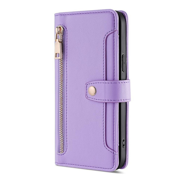 For CUBOT P60 Lite Sheep Texture Cross-body Zipper Wallet Leatherette Phone Case(Purple)