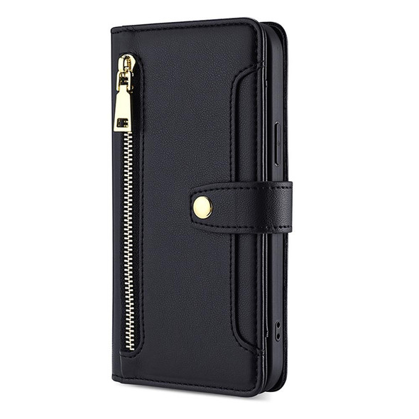For Realme 11 5G Lite Sheep Texture Cross-body Zipper Wallet Leatherette Phone Case(Black)
