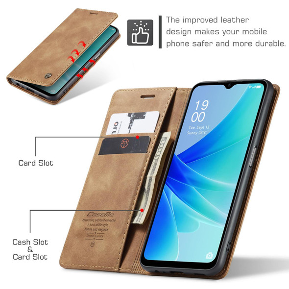 CaseMe 013 Multifunctional Horizontal Flip Leatherette Phone Case For OPPO A57 4G Global/A57S 4G Global/A77 4G Global/A57e 4G/A77s (Brown)