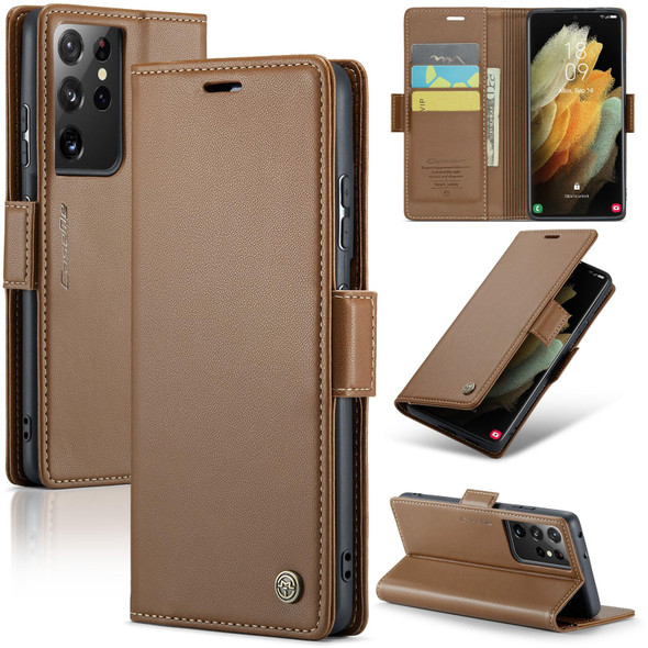 For Samsung Galaxy S21 Ultra 5G CaseMe 023 Butterfly Buckle Litchi Texture RFID Anti-theft Leatherette Phone Case(Brown)