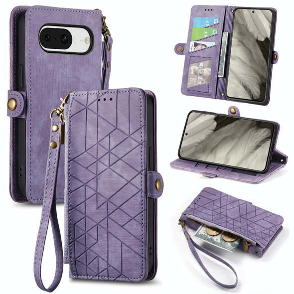For Google Pixel 8 Geometric Zipper Wallet Side Buckle Leatherette Phone Case(Purple)