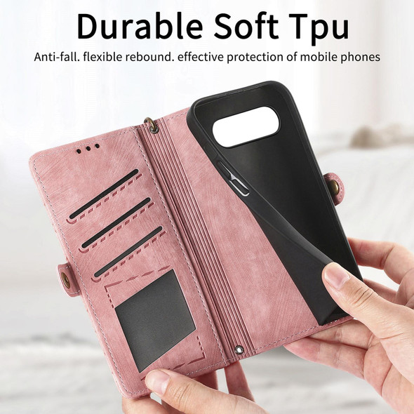 For Google Pixel 8 Geometric Zipper Wallet Side Buckle Leatherette Phone Case(Pink)