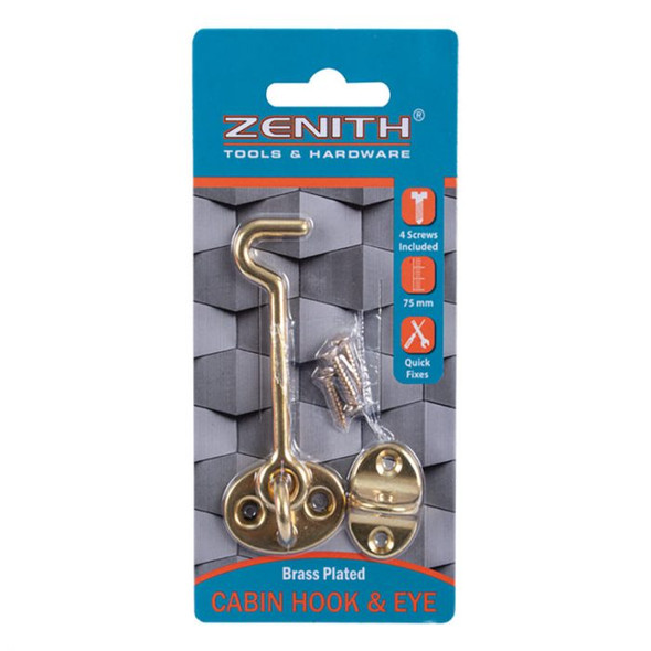 Cabin And Hook And Eye Brass With Screws – 75mm