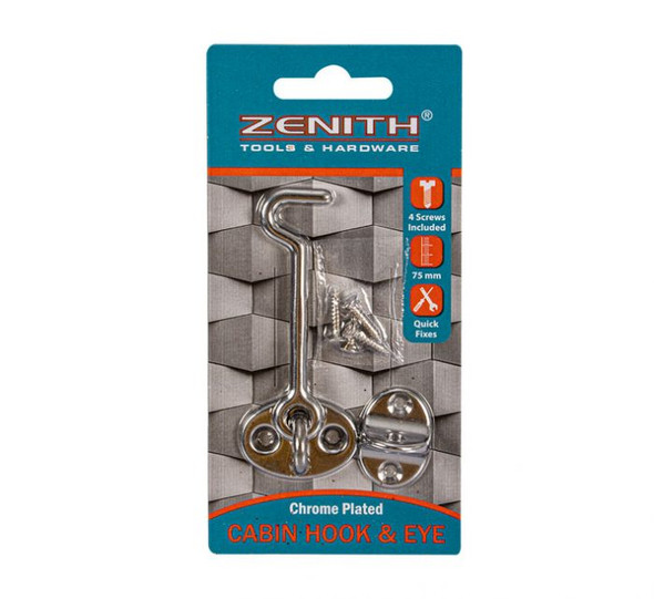 Cabin-Hook + Eye Chrome Plated + Screws 75mm