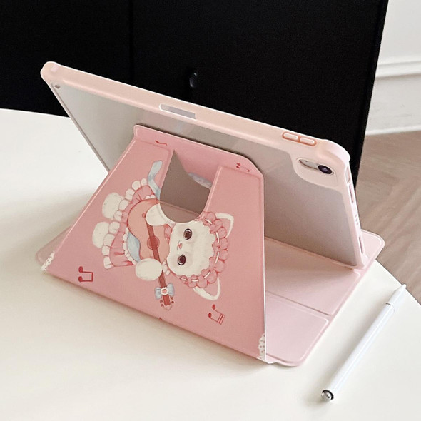 For iPad Air / Air 2 / 9.7 2017 / 2018 3-Fold 360 Rotation Painted Leatherette Smart Tablet Case(Guitar Cat)