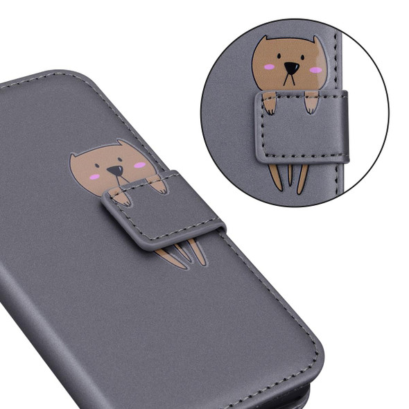 For Samsung Galaxy S21 FE 5G Cartoon Buckle Horizontal Flip Leatherette Phone Case(Grey)