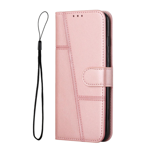 For OPPO A1 5G/A98/F23 5G Stitching Calf Texture Buckle Leatherette Phone Case(Rose Gold)