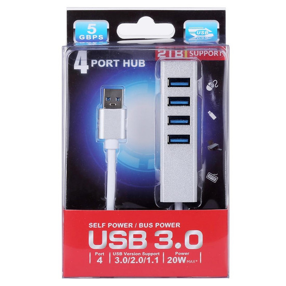 5Gbps Super Speed Self / Bus Power 4 Ports USB 3.0 HUB (Silver)