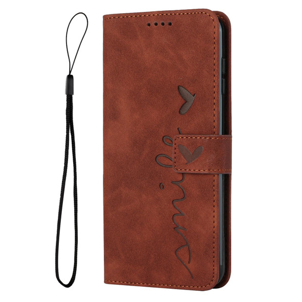 For Xiaomi Redmi Note 12 Turbo/Poco F5 Skin Feel Heart Pattern Leather Phone Case(Brown)