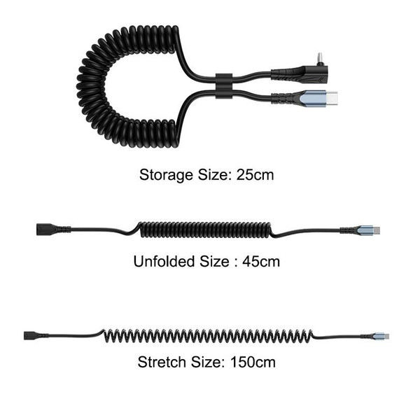 ENKAY PD 27W Type-C to 8 Pin 3A Elbow Expansion Spring Coiled Fast Chrging Data Cable, Length: 1.5m