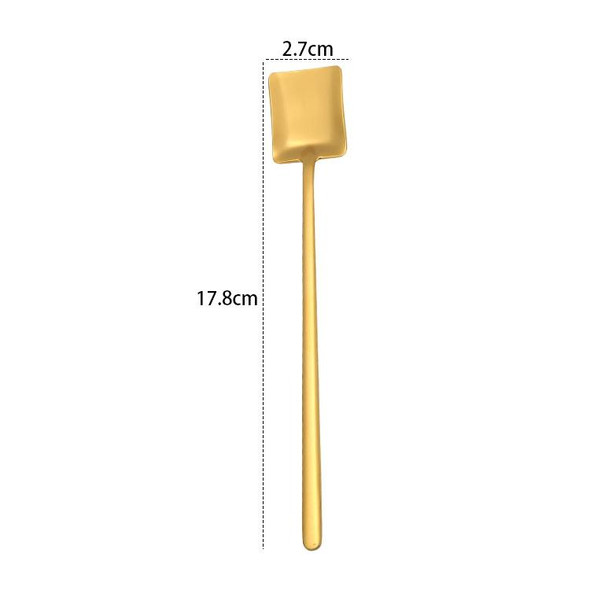 2 PCS Stainless Steel Spoon Creative Coffee Spoon Bar Ice Spoon Gold Plated Long Stirring Spoon, Style:Square Spoon, Color:Gold