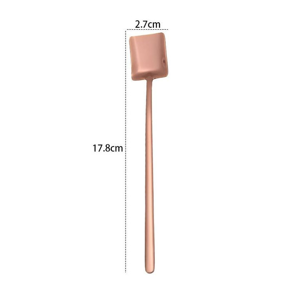 2 PCS Stainless Steel Spoon Creative Coffee Spoon Bar Ice Spoon Gold Plated Long Stirring Spoon, Style:Square Spoon, Color:Rose Gold