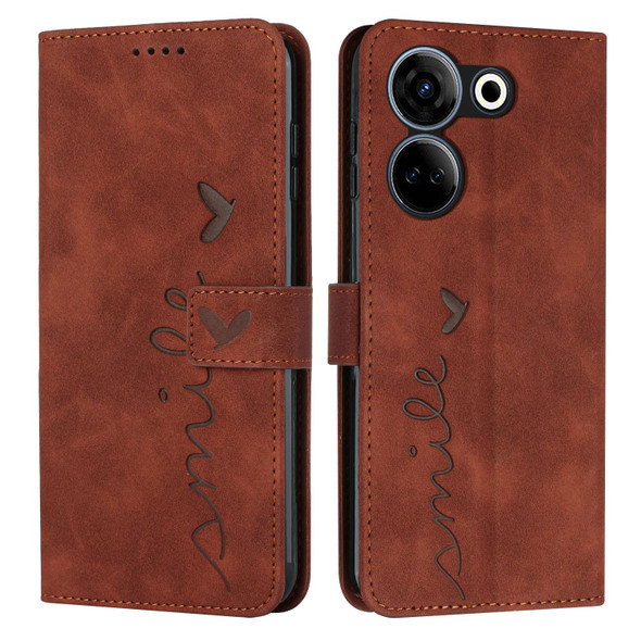 For Tecno Camon 20/Camon 20 Pro 4G Skin Feel Heart Pattern Leatherette Phone Case(Brown)