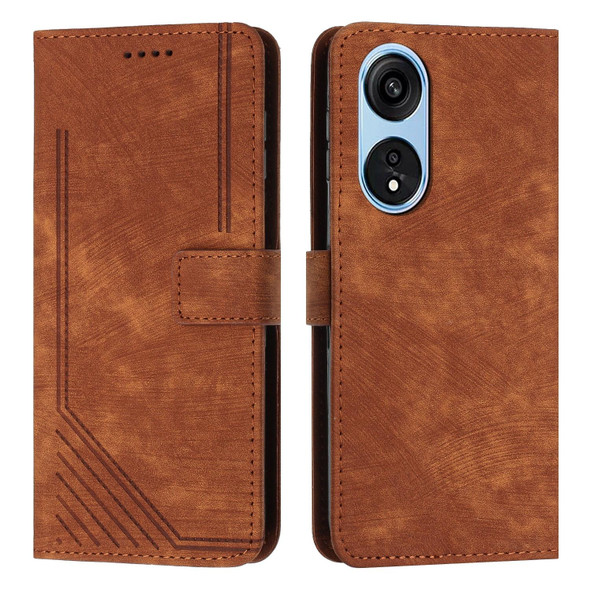 For OPPO A1 5G/A98/F23 5G Skin Feel Stripe Pattern Leatherette Phone Case with Lanyard(Brown)