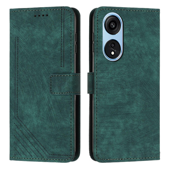 For OPPO A1 Pro/Reno8 T 5G Global Skin Feel Stripe Pattern Leatherette Phone Case with Lanyard(Green)